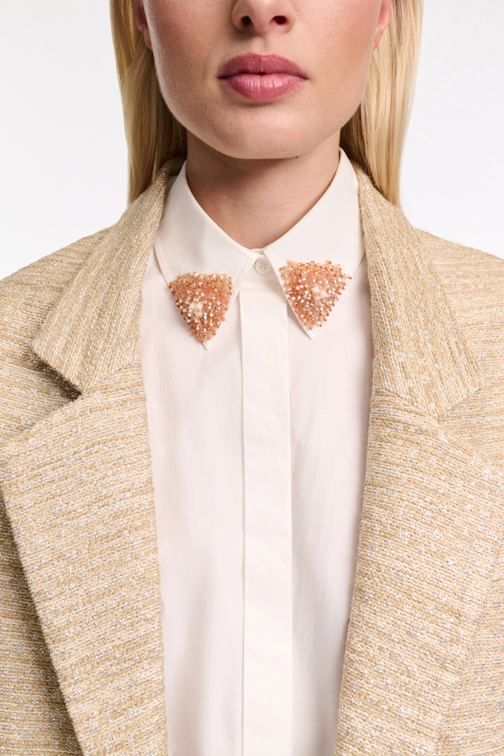 Dorothee Schumacher Stretch cotton poplin shirt with embroidered collar pure white beige pads