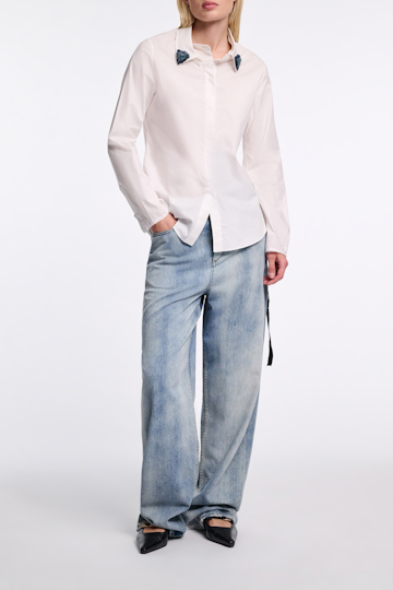 Dorothee Schumacher Hemd mit besticktem Kragen pure white blue pads