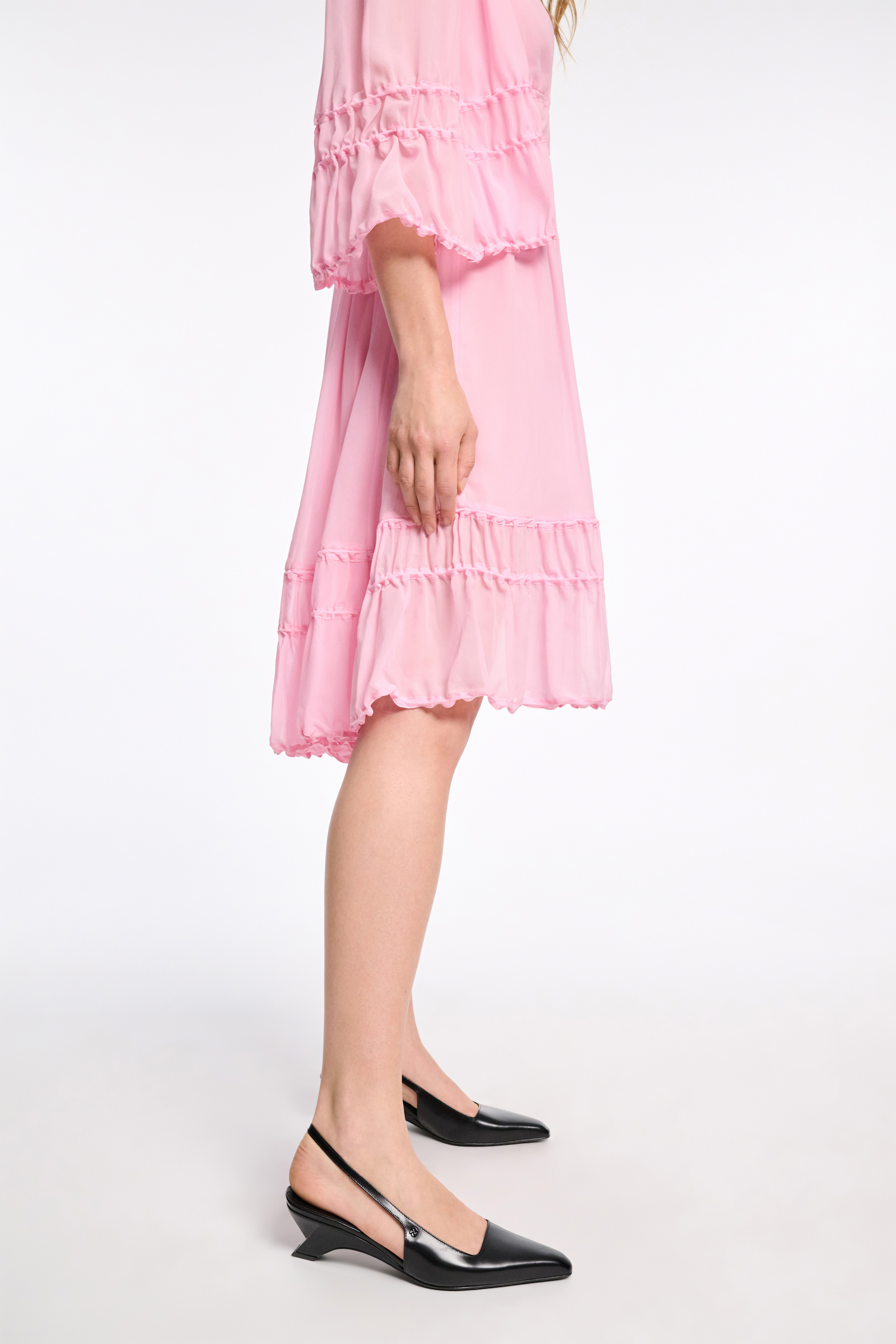 Dorothee Schumacher Long sleeve dress in silk-georgette candy pink