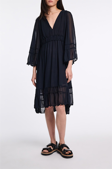 Dorothee Schumacher Long sleeve dress in silk-georgette dark navy