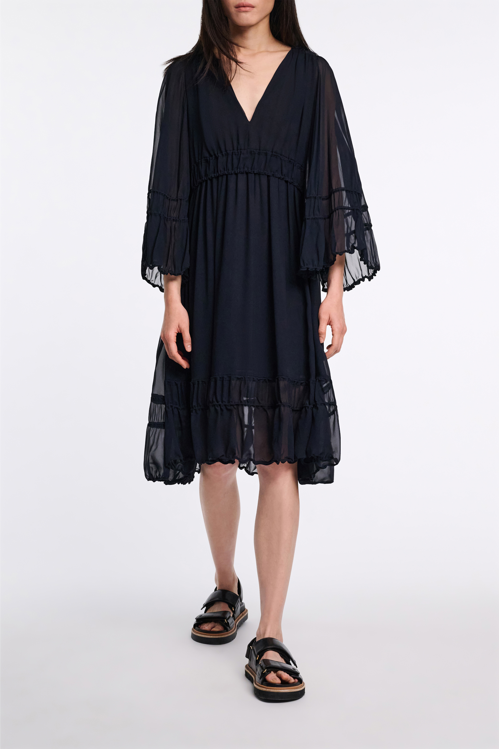 Dorothee Schumacher Long sleeve dress in silk-georgette dark navy
