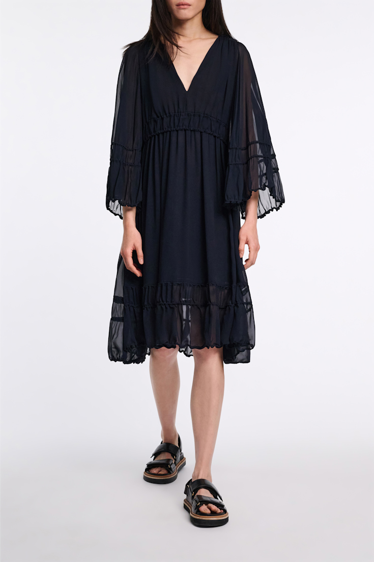 Dorothee Schumacher Long sleeve dress in silk-georgette dark navy