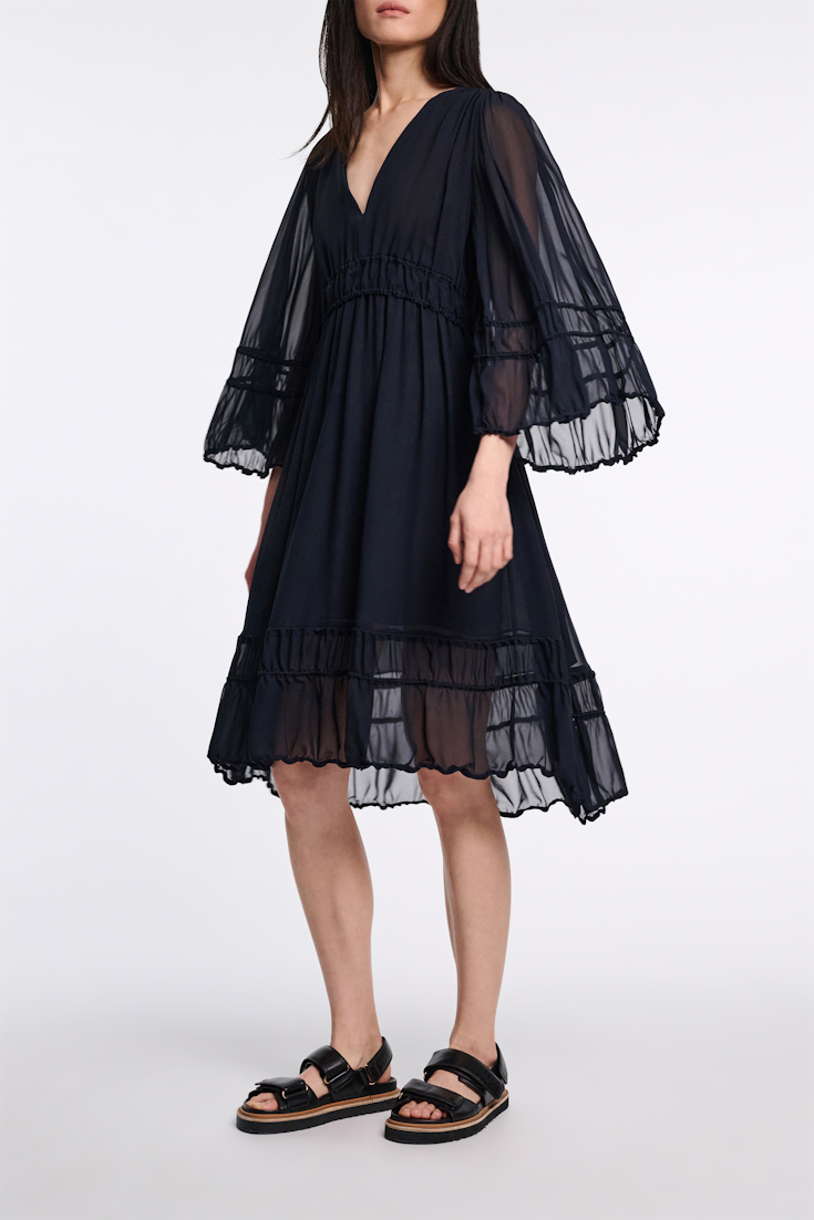 Dorothee Schumacher Long sleeve dress in silk-georgette dark navy