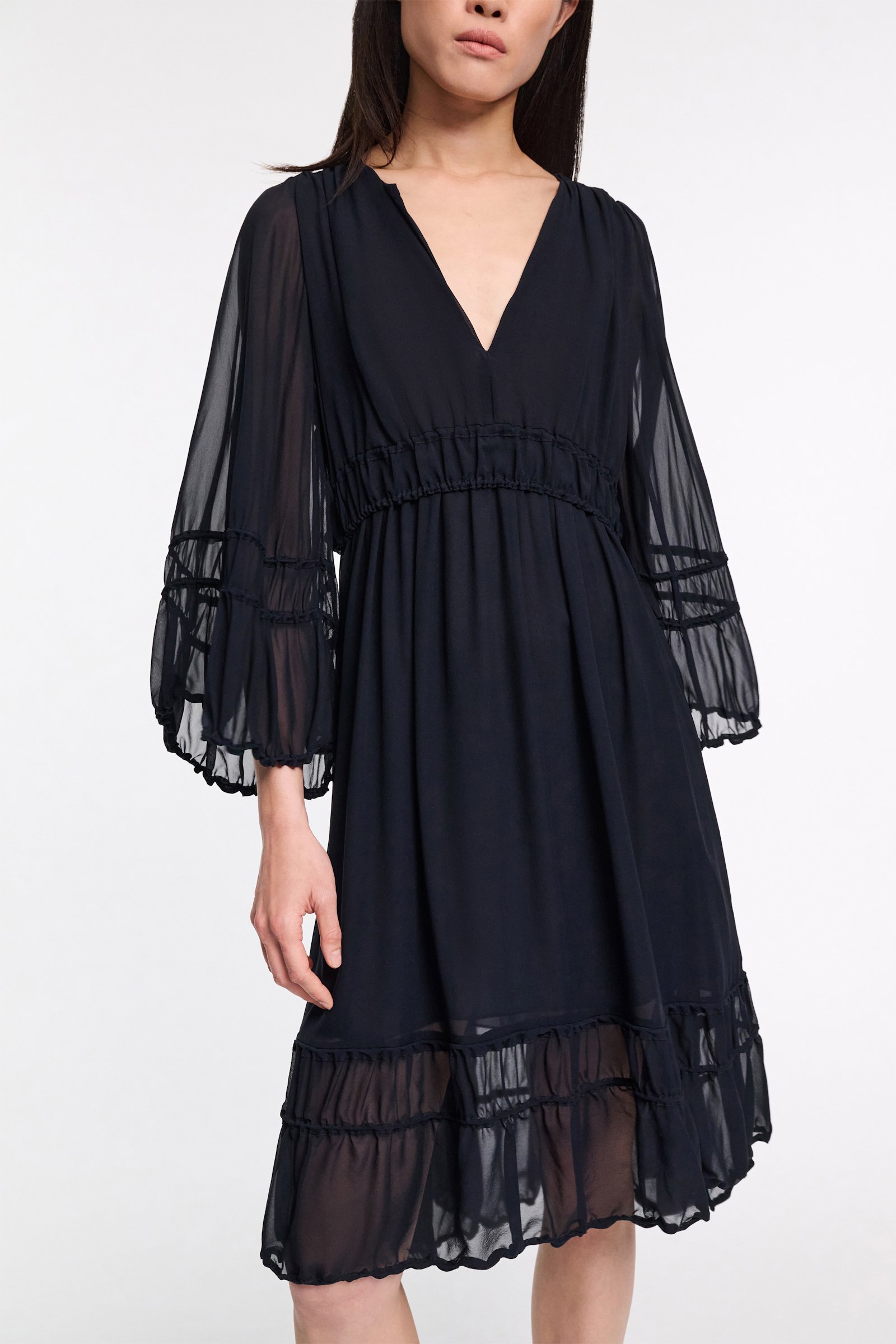 Dorothee Schumacher Long sleeve dress in silk-georgette dark navy