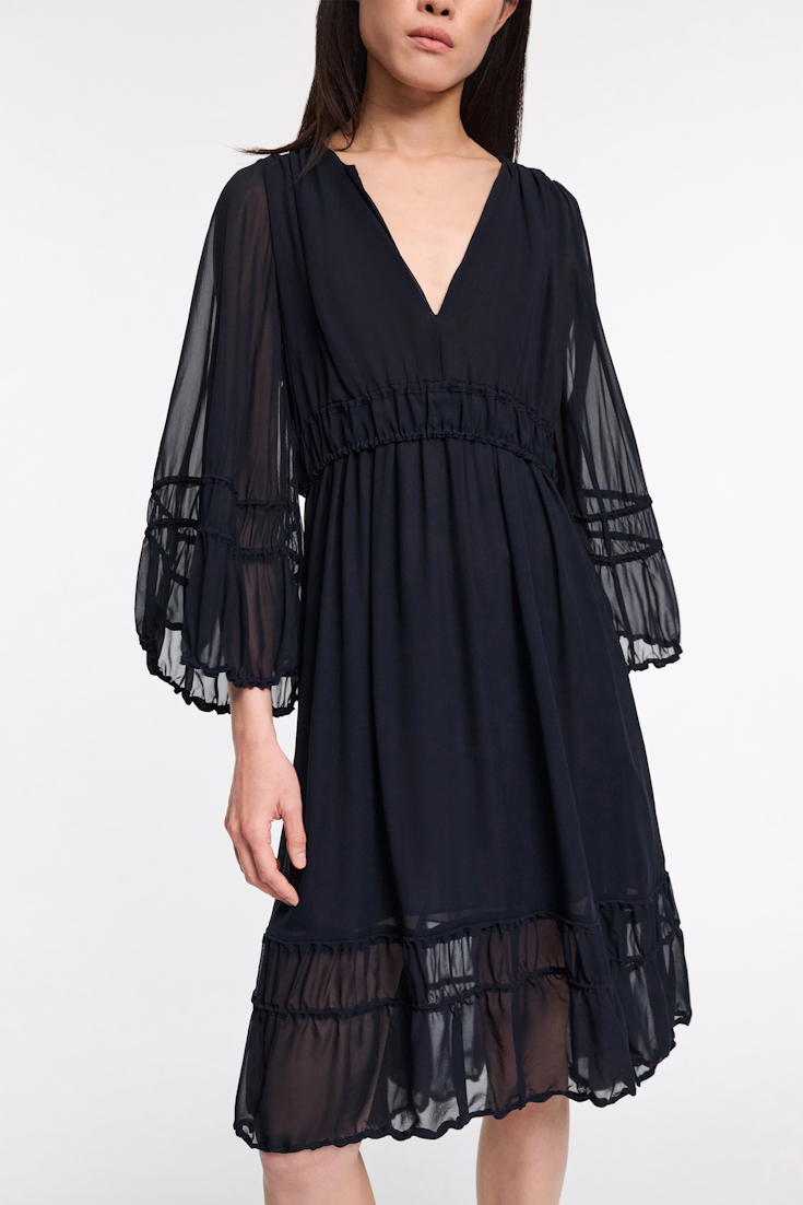 Dorothee Schumacher Long sleeve dress in silk-georgette dark navy