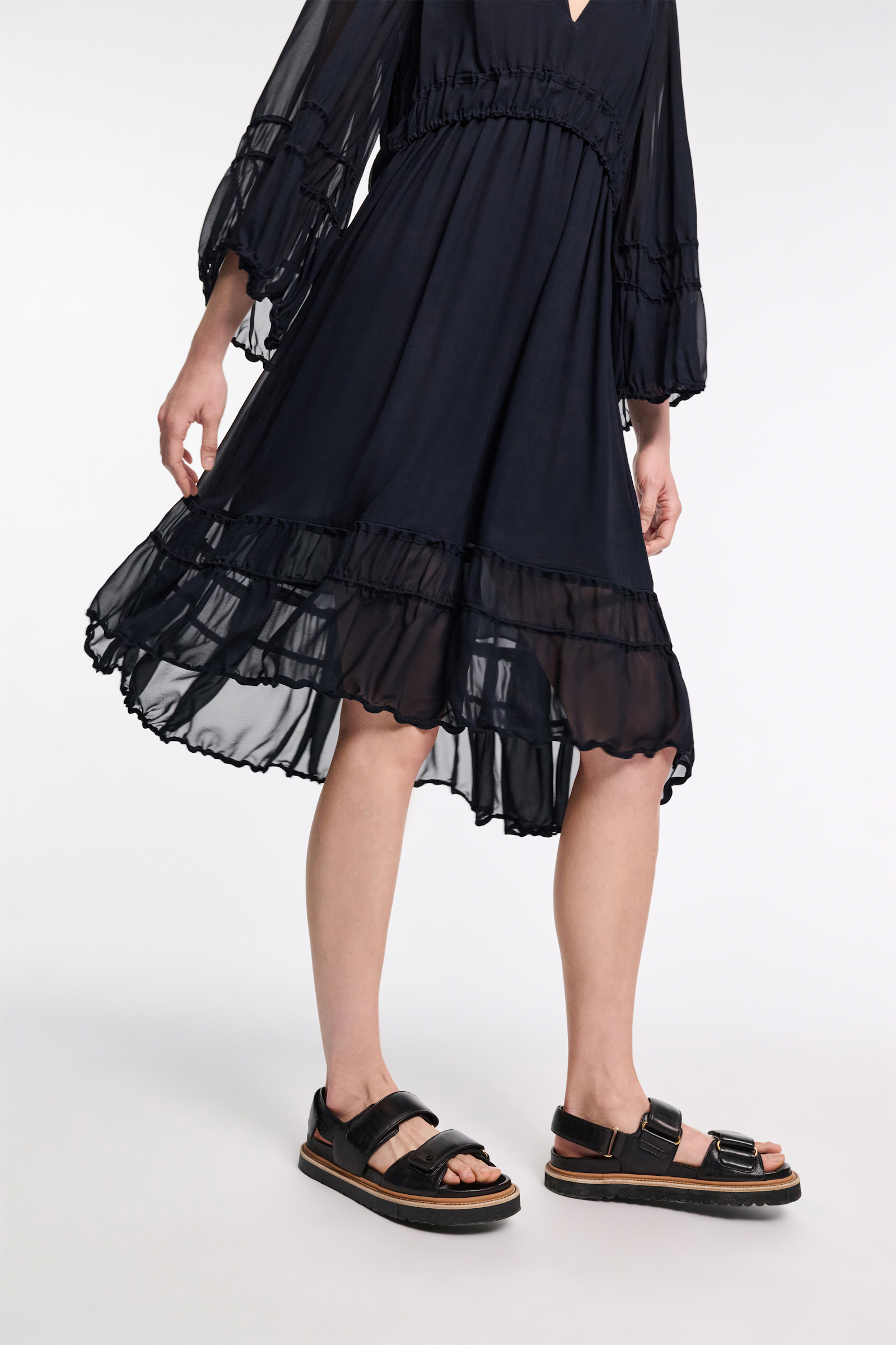 Dorothee Schumacher Long sleeve dress in silk-georgette dark navy