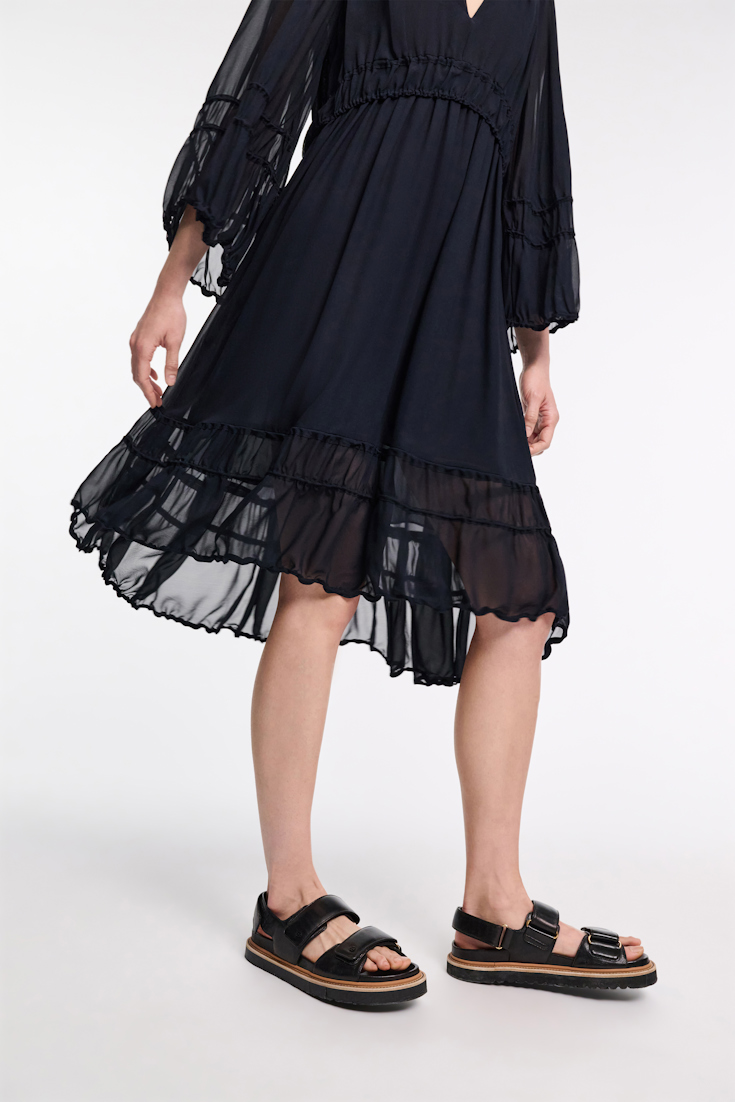 Dorothee Schumacher Long sleeve dress in silk-georgette dark navy