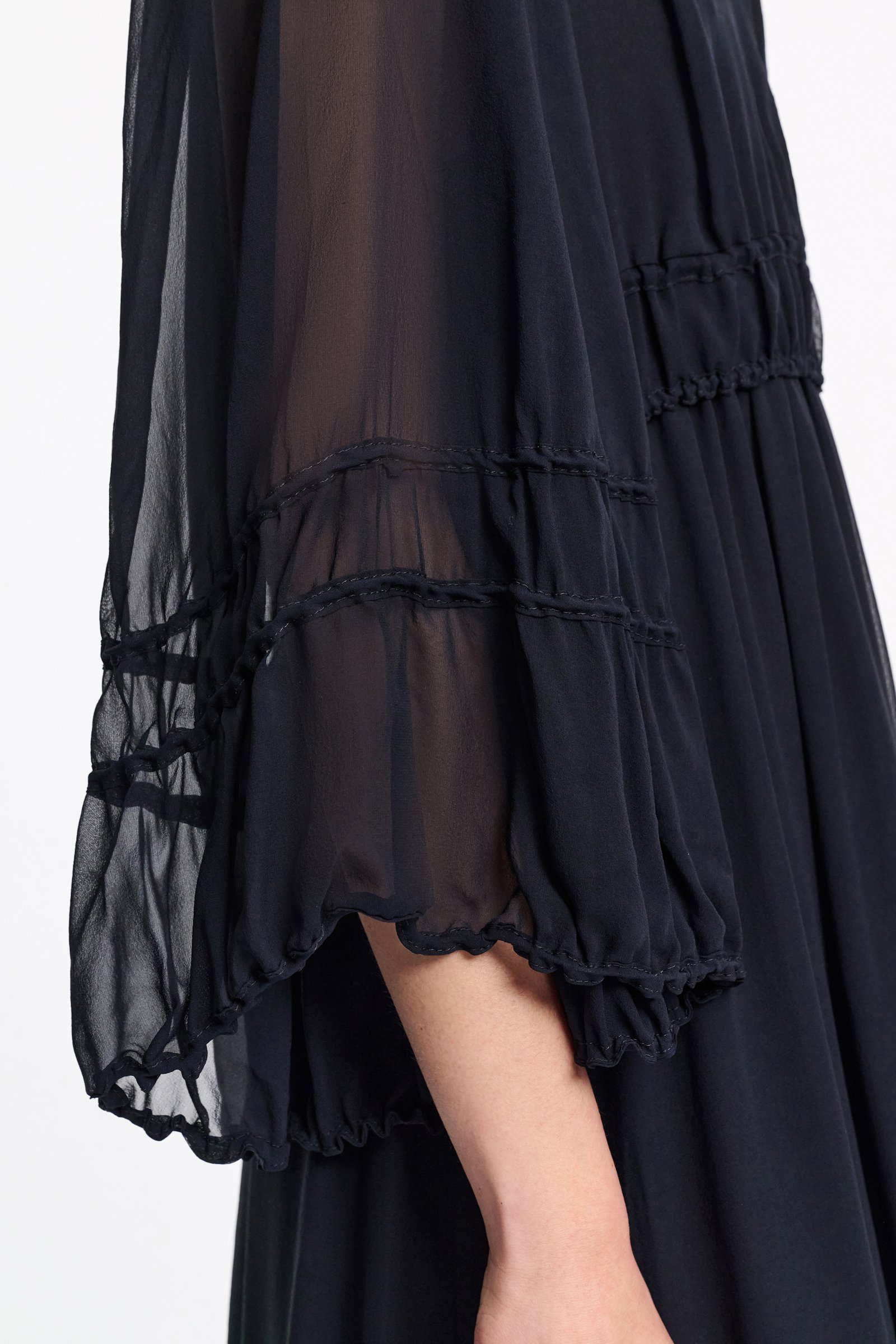 Dorothee Schumacher Long sleeve dress in silk-georgette dark navy