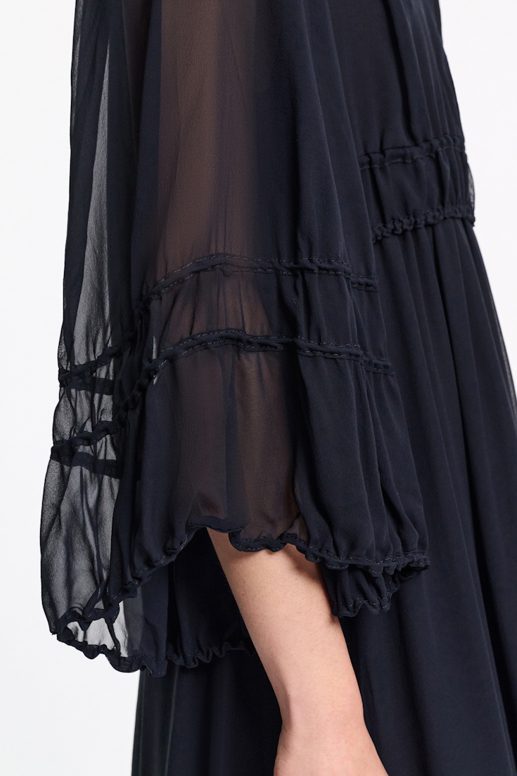 Dorothee Schumacher Long sleeve dress in silk-georgette dark navy