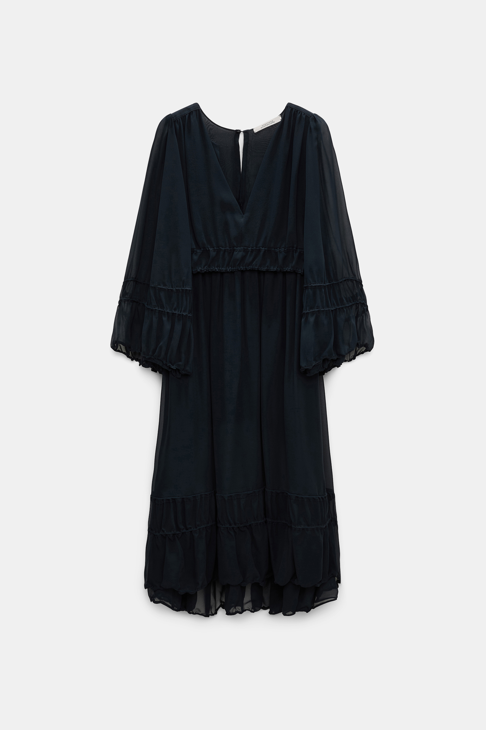 Dorothee Schumacher Long sleeve dress in silk-georgette dark navy