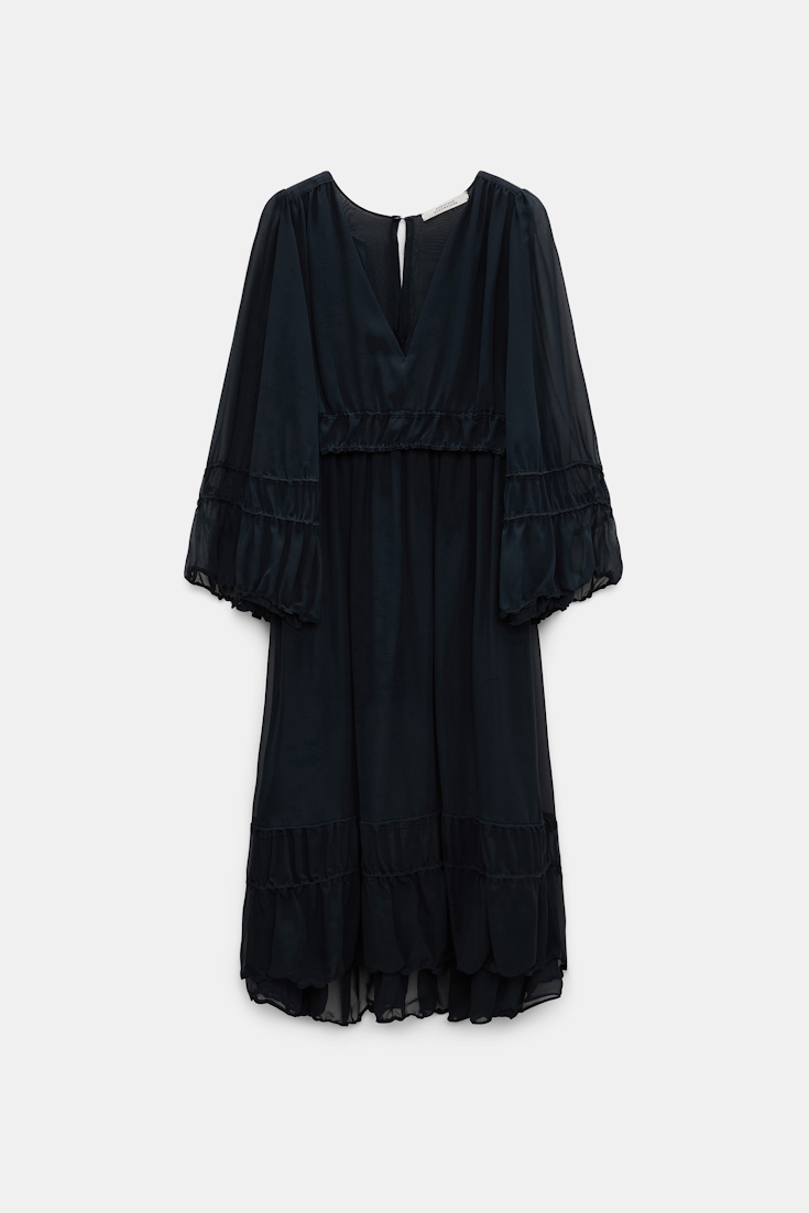 Dorothee Schumacher Long sleeve dress in silk-georgette dark navy