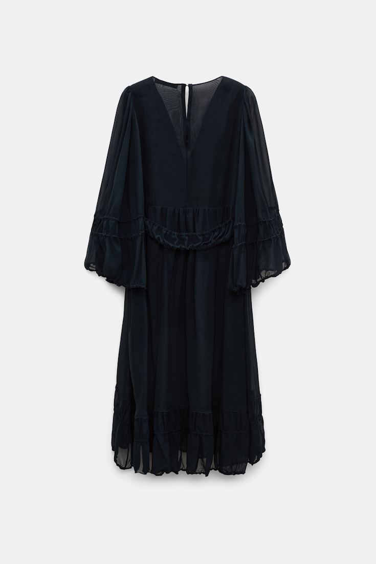 Dorothee Schumacher Long sleeve dress in silk-georgette dark navy