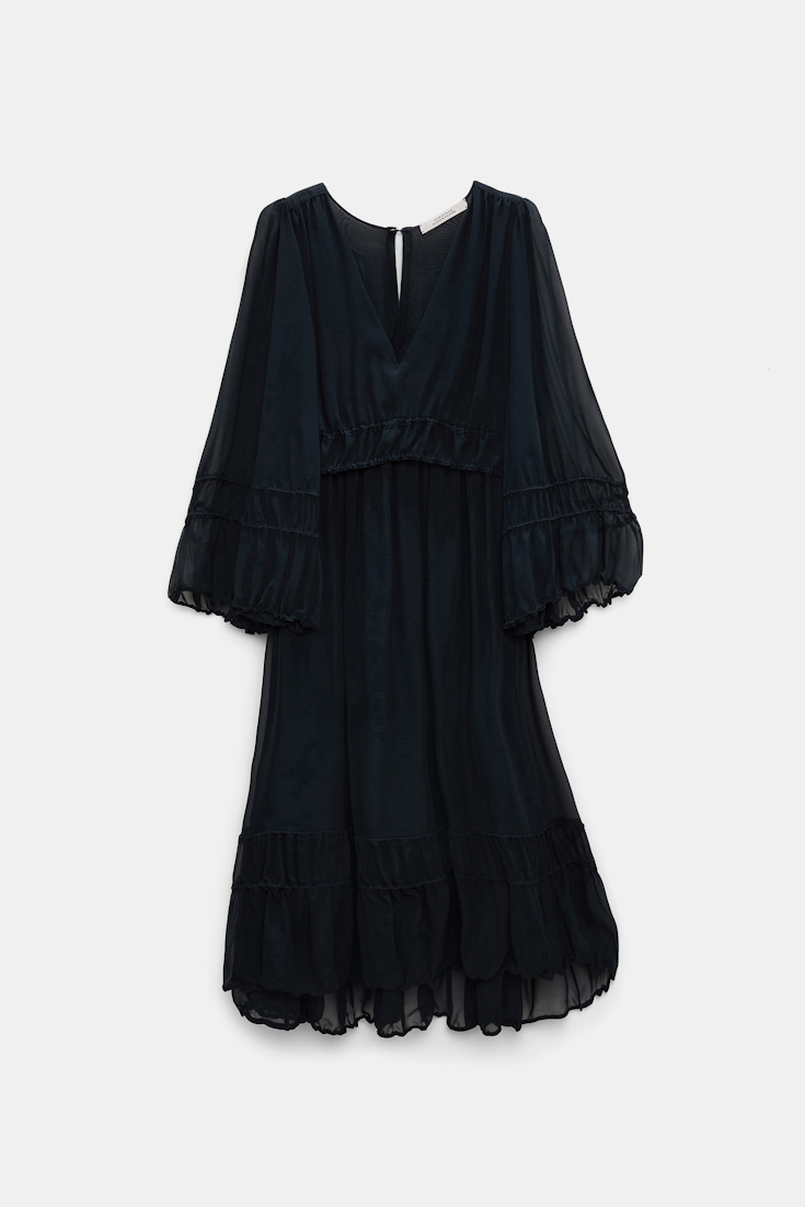 Dorothee Schumacher Long sleeve dress in silk-georgette dark navy