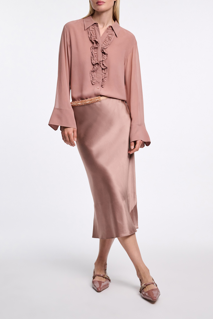 Dorothee Schumacher Silk-georgette shirt with ruffle detail burnt tan