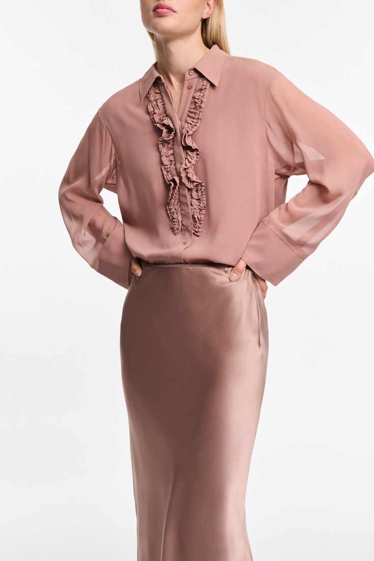 Dorothee Schumacher Silk-georgette shirt with ruffle detail burnt tan