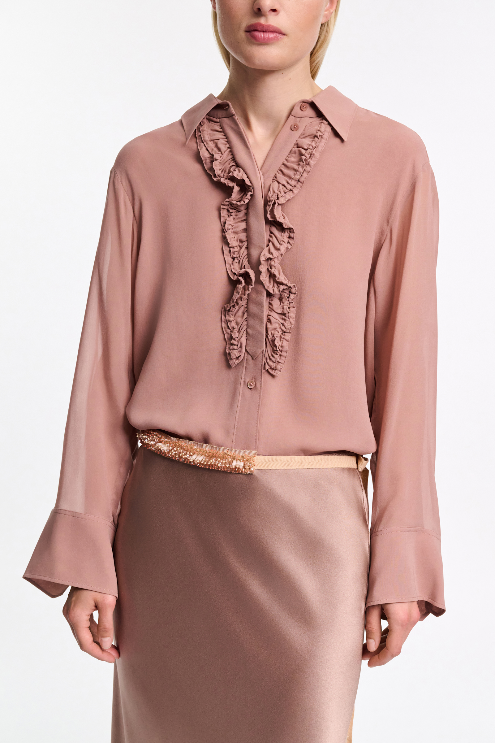 Dorothee Schumacher Silk-georgette shirt with ruffle detail burnt tan