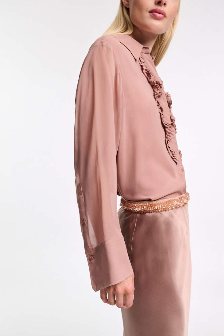 Dorothee Schumacher Silk-georgette shirt with ruffle detail burnt tan