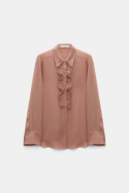 Dorothee Schumacher Hemd mit Ruffle-Detail aus Seiden-Georgette burnt tan