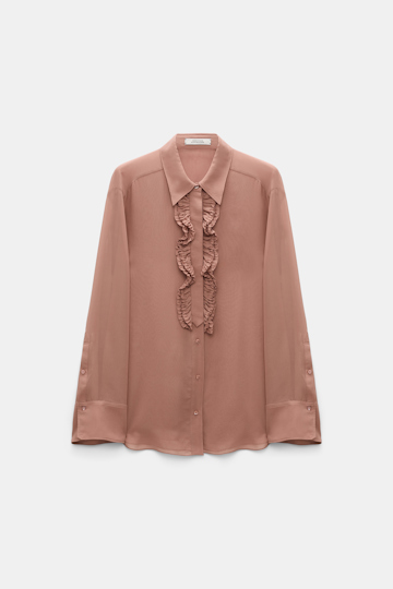 Dorothee Schumacher Hemd mit Ruffle-Detail aus Seiden-Georgette burnt tan