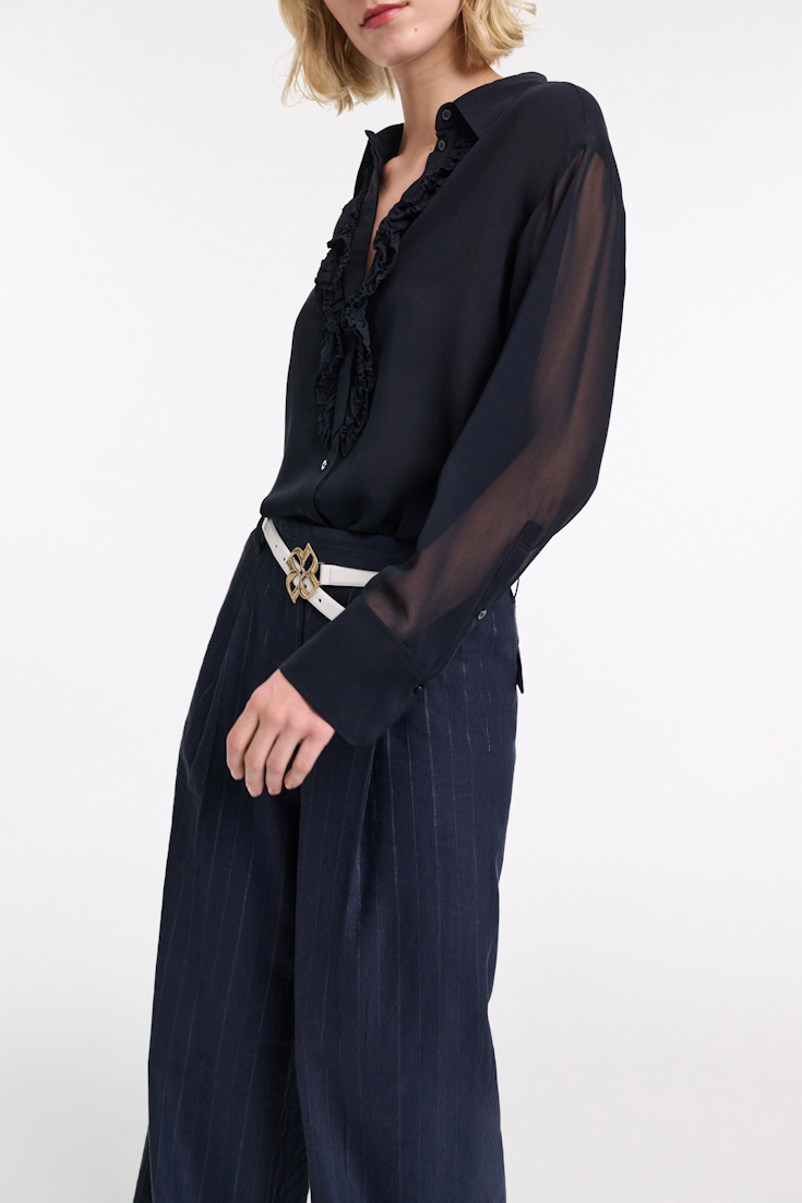 Dorothee Schumacher Silk-georgette shirt with ruffle detail dark navy
