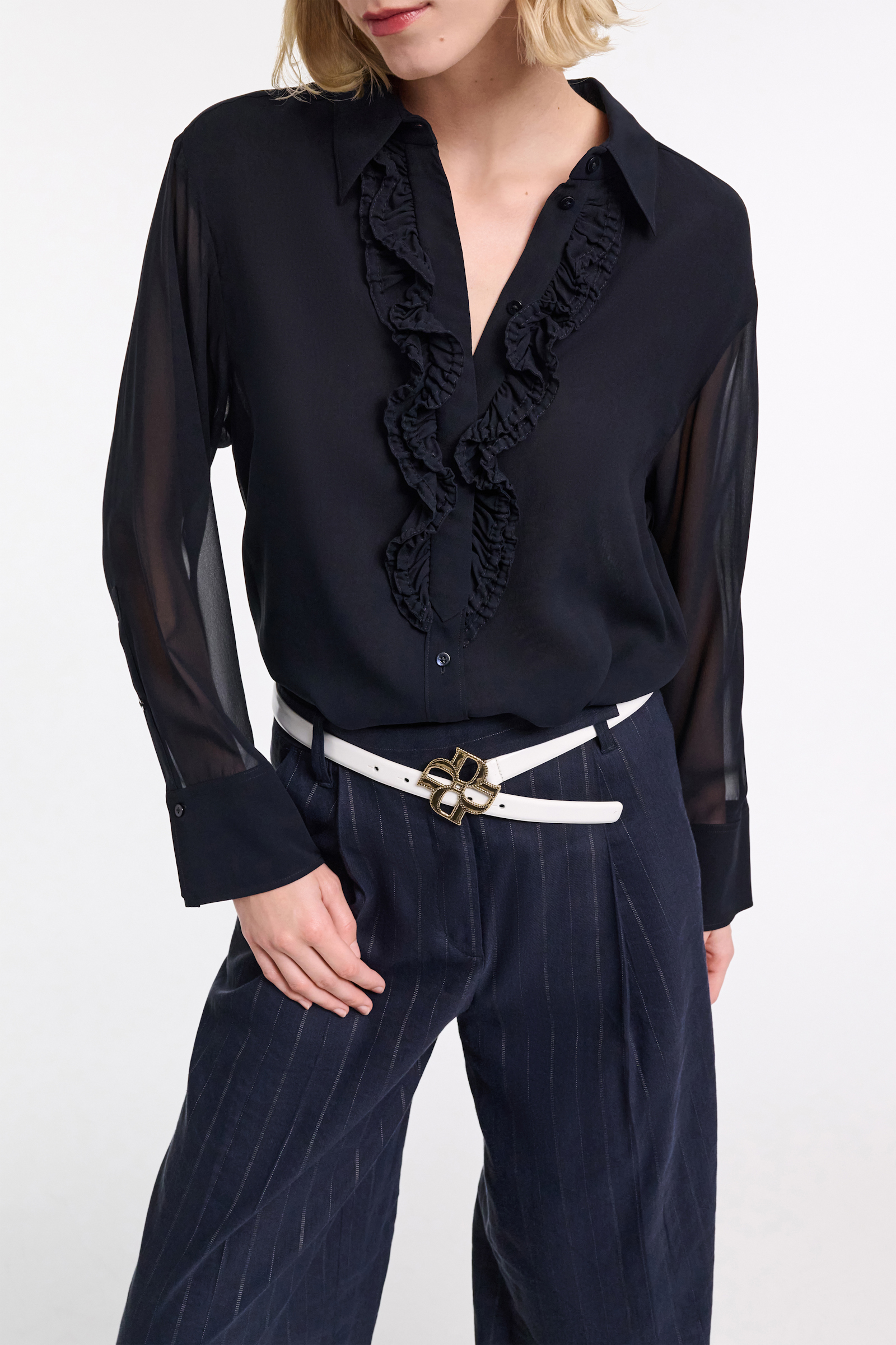 Dorothee Schumacher Silk-georgette shirt with ruffle detail dark navy