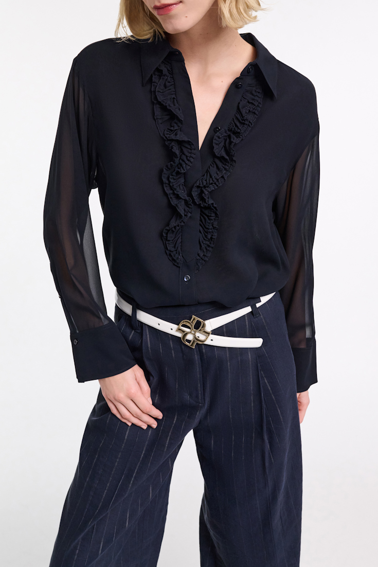 Dorothee Schumacher Silk-georgette shirt with ruffle detail dark navy