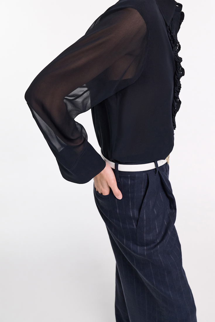 Dorothee Schumacher Silk-georgette shirt with ruffle detail dark navy