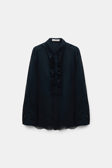 Dorothee Schumacher Silk-georgette shirt with ruffle detail dark navy