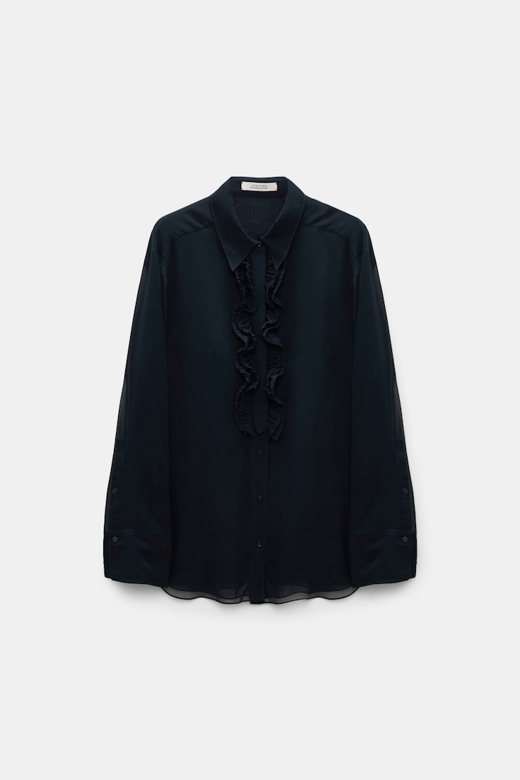 Dorothee Schumacher Silk-georgette shirt with ruffle detail dark navy