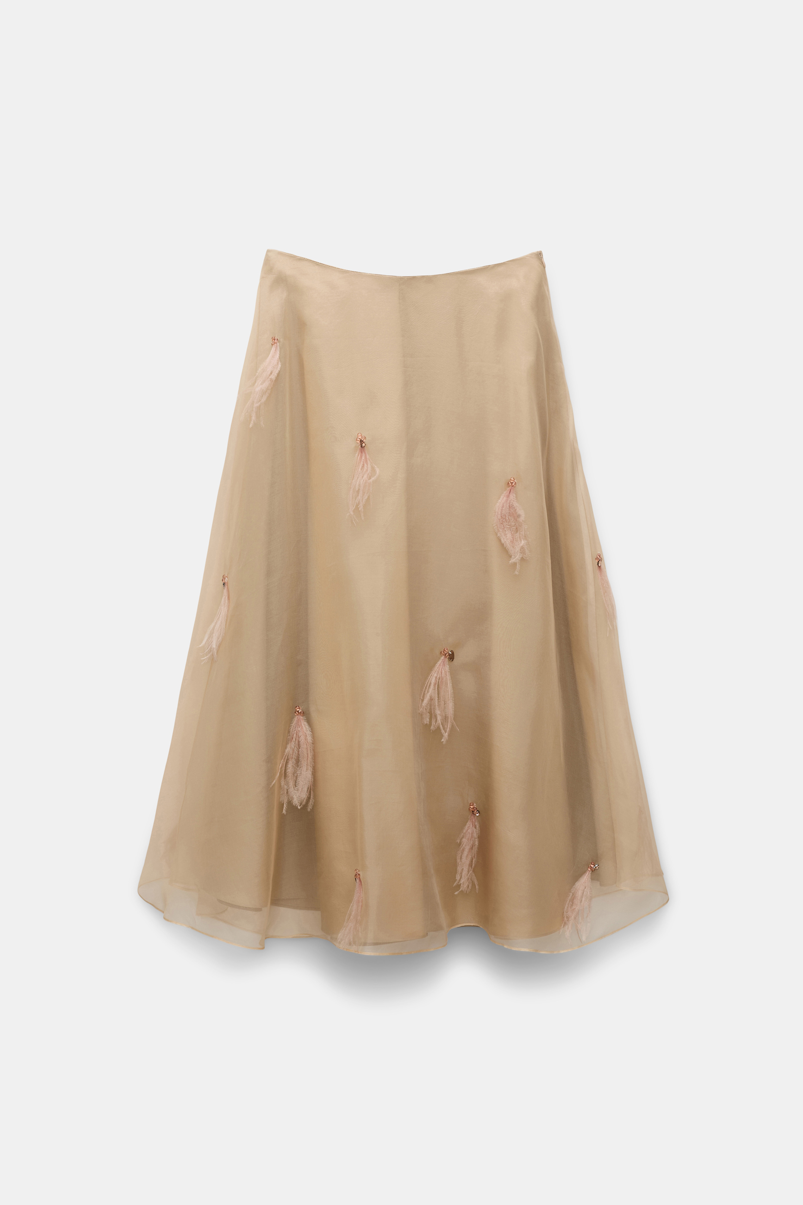 Dorothee Schumacher Feather- and bead-embellished midi skirt soft tan