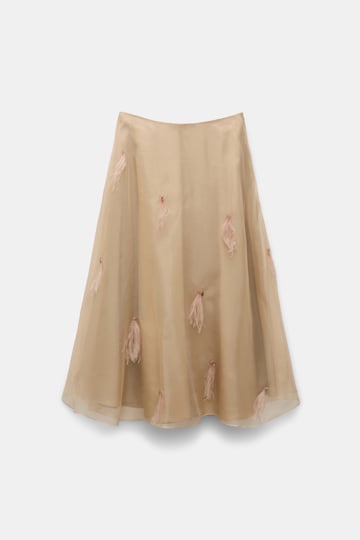 Dorothee Schumacher Feather- and bead-embellished midi skirt soft tan