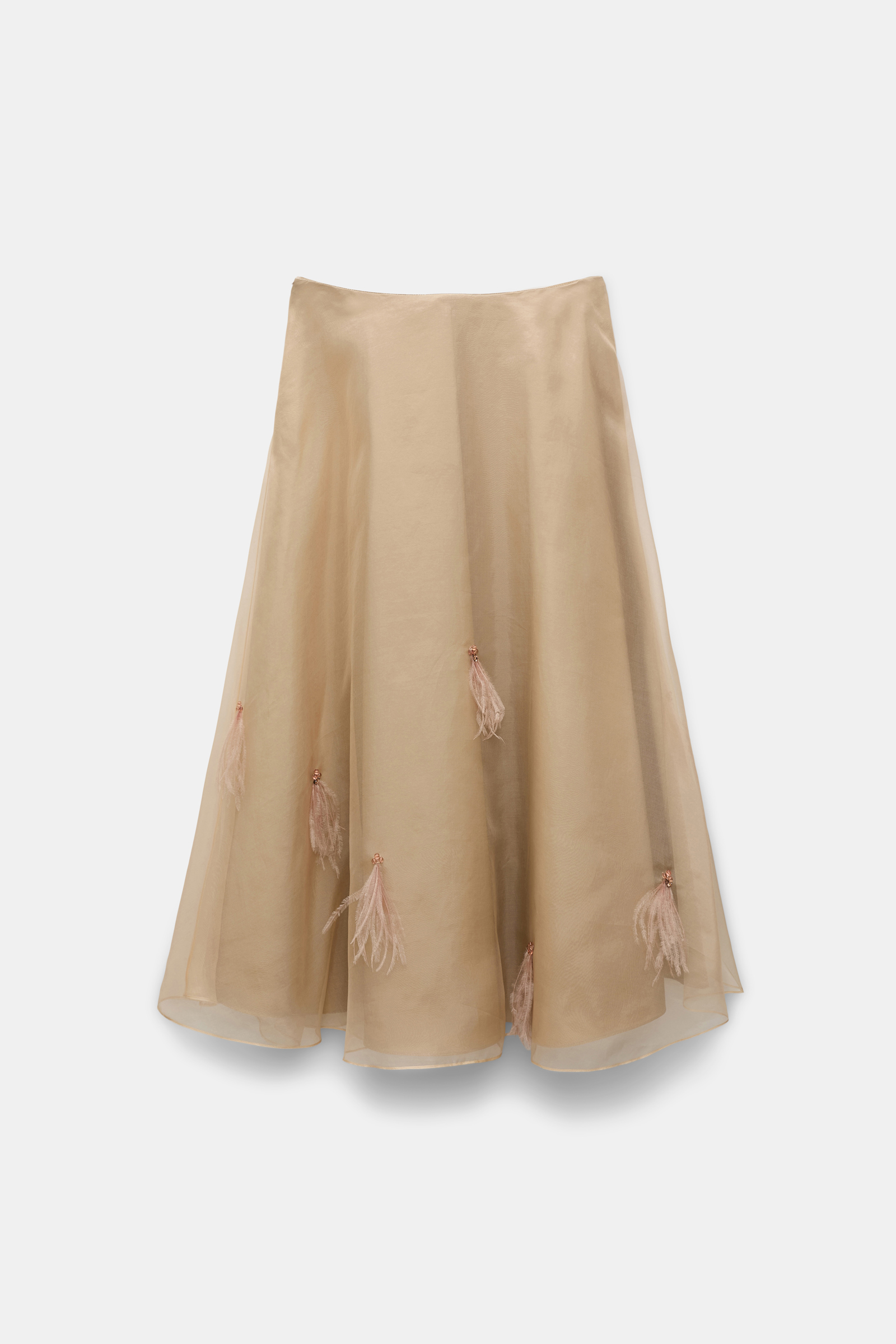 Dorothee Schumacher Feather- and bead-embellished midi skirt soft tan