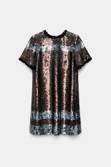 Dorothee Schumacher Striped sequin shift dress dark brown blue