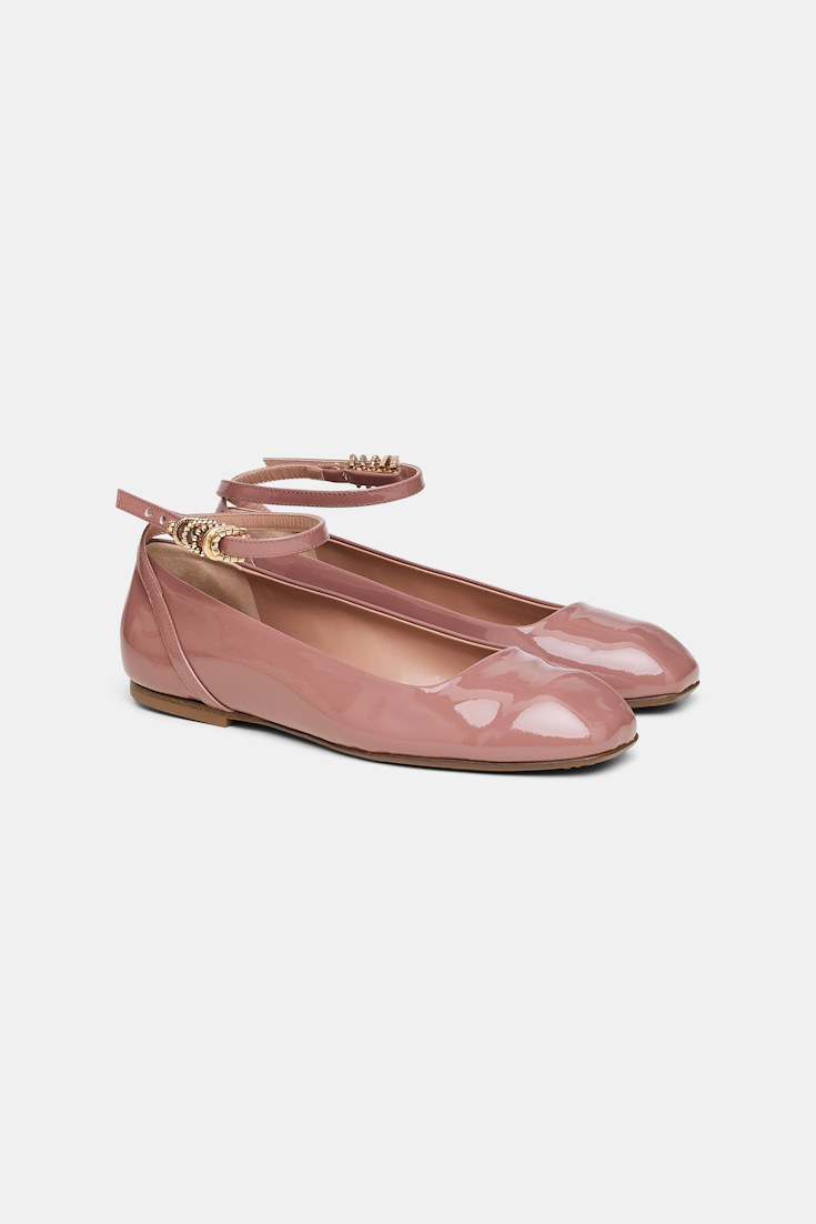 Dorothee Schumacher Patent leather ballerinas with ankle strap copper