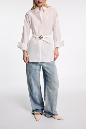 Dorothee Schumacher Boxcalf belt with D-rose buckle pure white