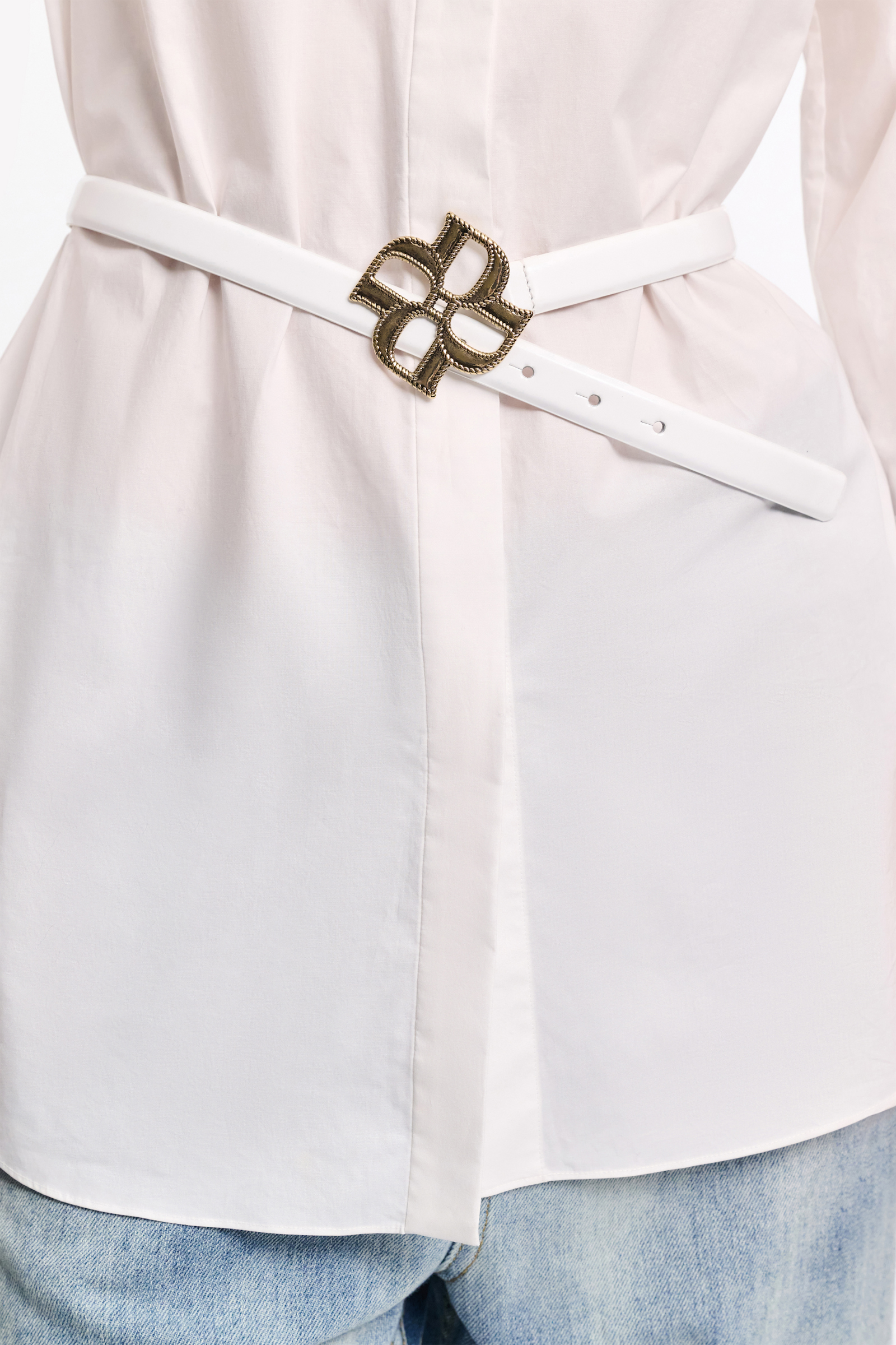 Dorothee Schumacher Boxcalf belt with D-rose buckle pure white