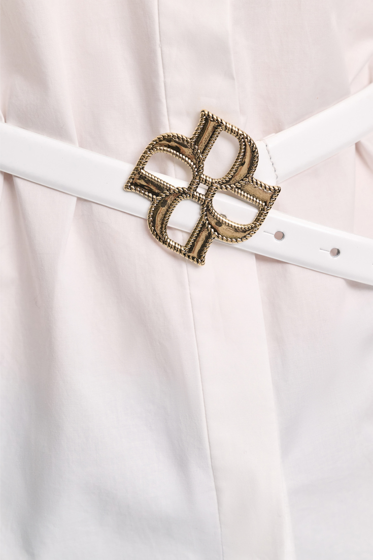 Dorothee Schumacher Boxcalf belt with D-rose buckle pure white