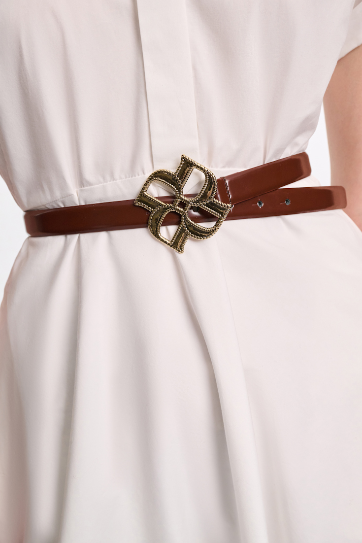 Dorothee Schumacher Boxcalf belt with D-rose buckle chocolate