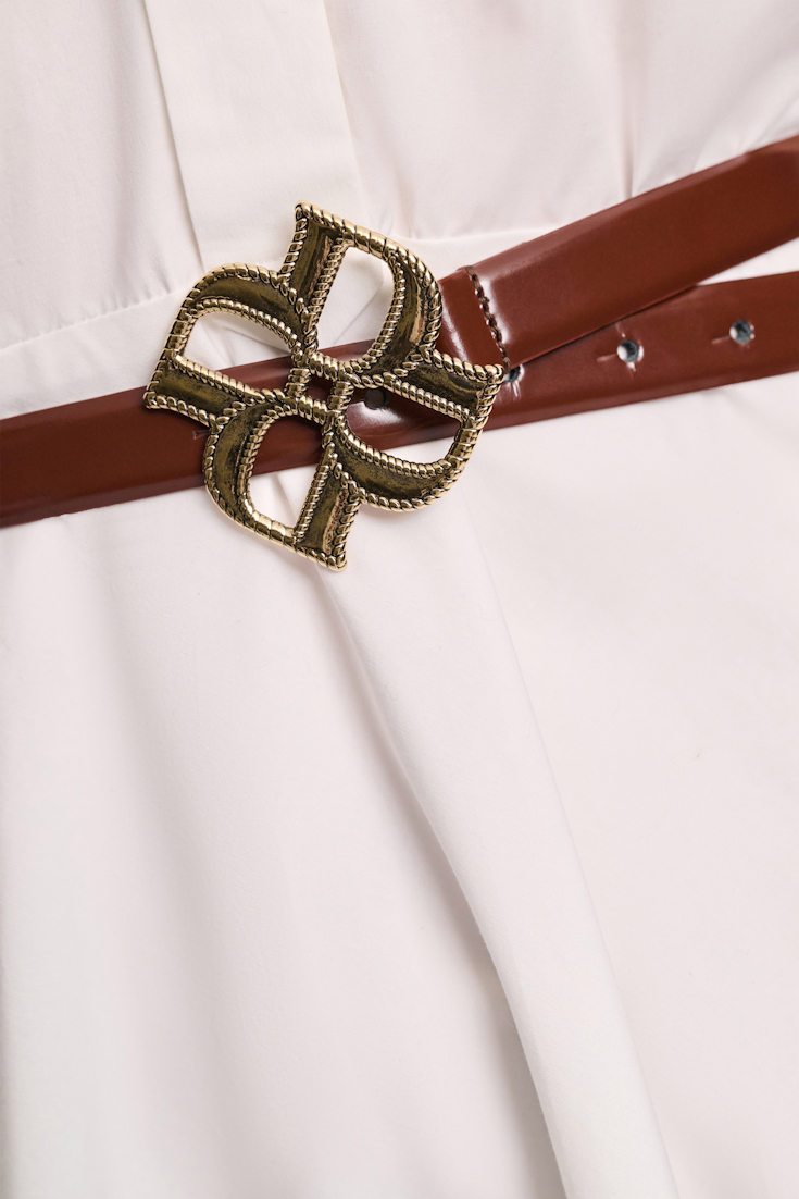 Dorothee Schumacher Boxcalf belt with D-rose buckle chocolate