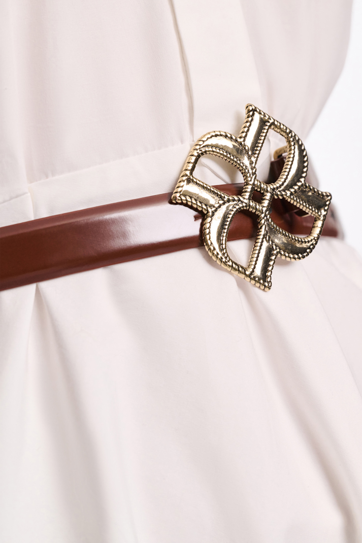 Dorothee Schumacher Boxcalf belt with D-rose buckle chocolate