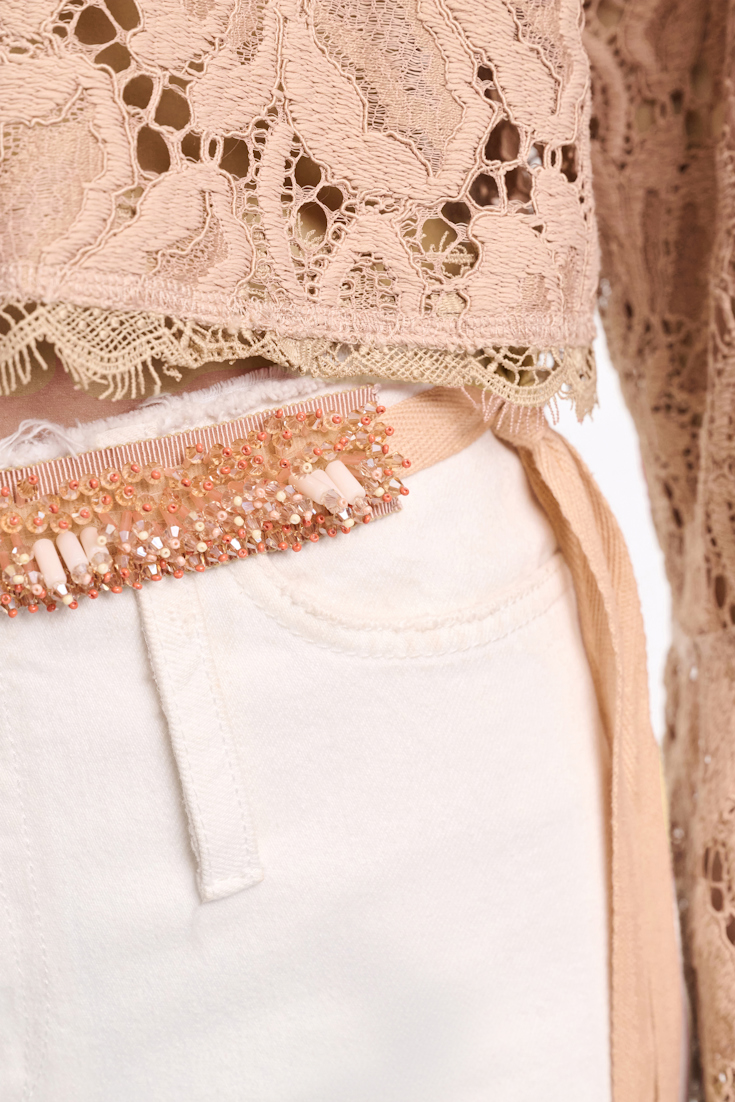 Dorothee Schumacher Sequin embellished ribbon tie belt burnt brown