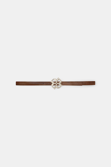 Dorothee Schumacher Thin pebbled leather belt with D-rose buckle dark chocolate