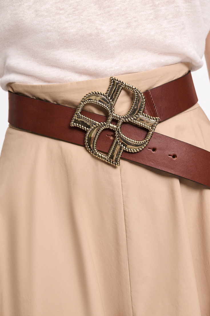 Dorothee Schumacher Wide pebbled leather belt with D-rose buckle dark chocolate