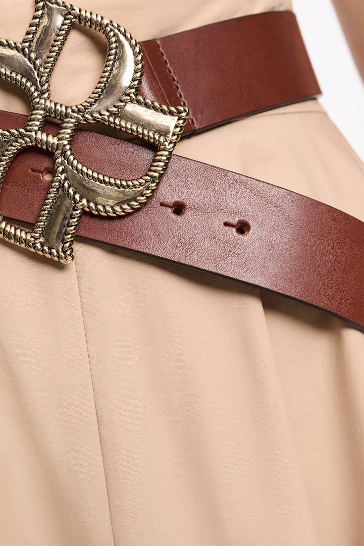 Dorothee Schumacher Wide pebbled leather belt with D-rose buckle dark chocolate