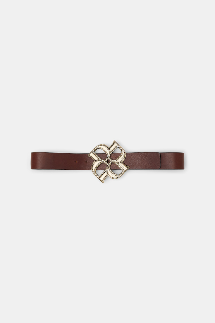 Dorothee Schumacher Wide pebbled leather belt with D-rose buckle dark chocolate