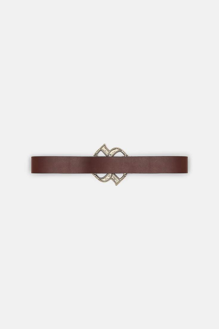 Dorothee Schumacher Wide pebbled leather belt with D-rose buckle dark chocolate