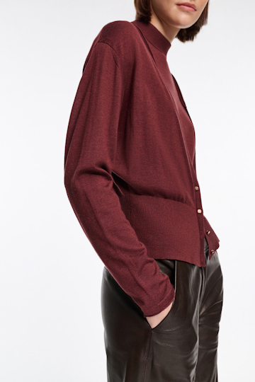Dorothee Schumacher Virgin Merino-silk V-neck cardigan deep redbrown