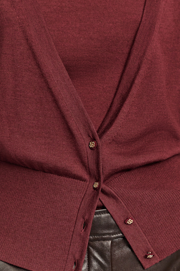 Dorothee Schumacher Virgin Merino-silk V-neck cardigan deep redbrown