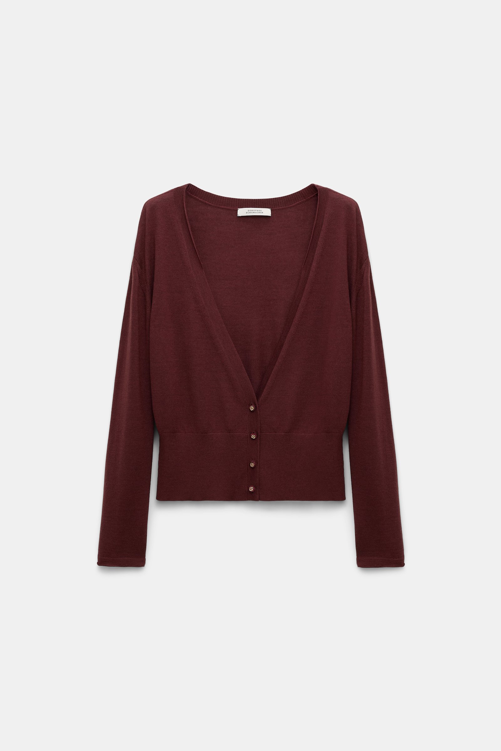 Dorothee Schumacher V-Neck Cardigan aus Merino und Seide deep redbrown