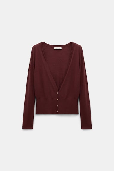 Dorothee Schumacher V-Neck Cardigan aus Merino und Seide deep redbrown